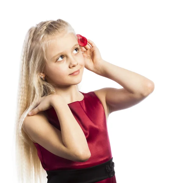 Beautiful blonde girl with rose in hair — Stock Photo, Image