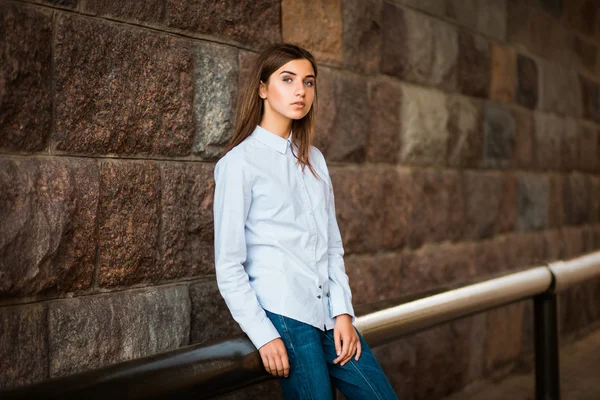 Beautiful young girl hipster standing — Stock Photo, Image