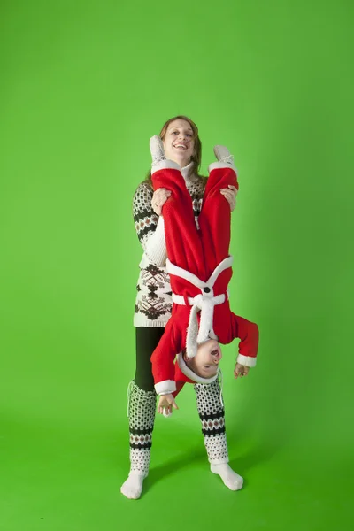 Father and son wearing Santa costume — Stock Photo, Image