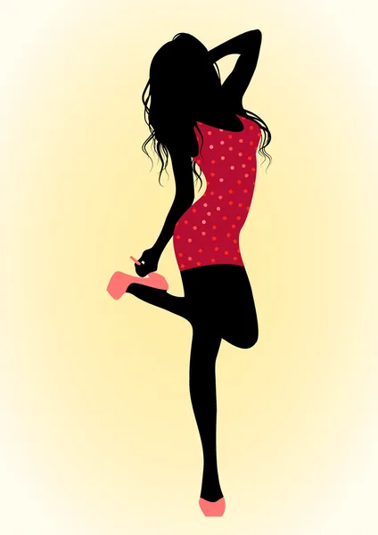 Chica en vestido rojo — Vector de stock