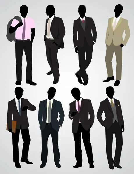 Eight businessman silhouettes — Stock Vector