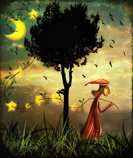 Мальчик собирает звёзды
