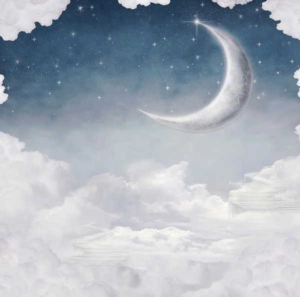 Moon and Star at Night Illustration — Stock Photo, Image