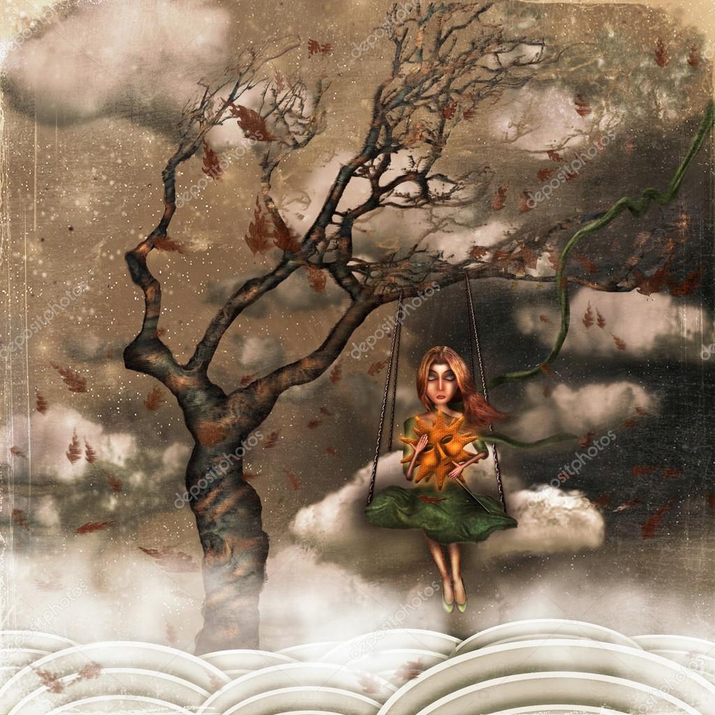 A girl sits on swings on a tree Stock Photo by ©natamc 12563026