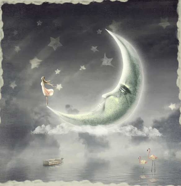 The illustration shows the girl who admires the star sky — Stock Photo, Image