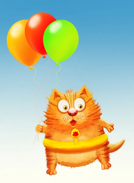 Vliegende ballon kat — Stockfoto