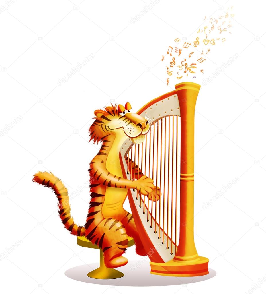 Tiger plays a harp
