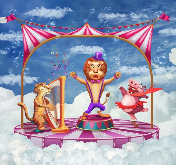 Ilustración de un circo con carpa y varios animales — Foto de Stock