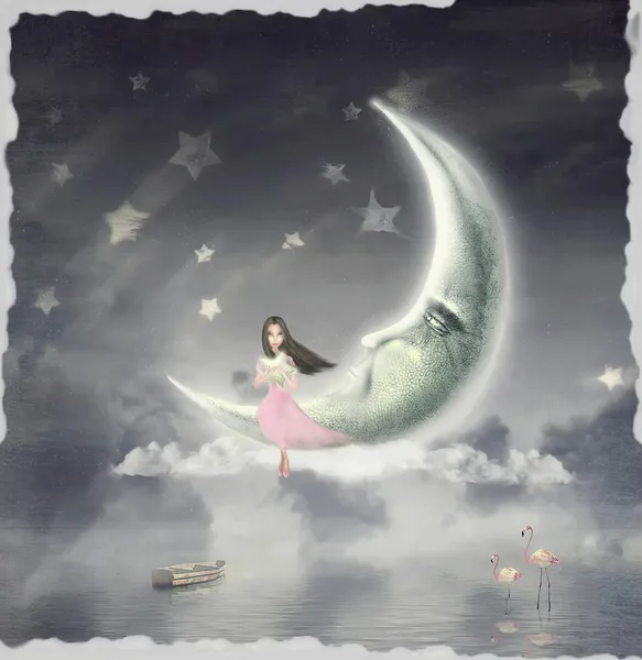 The illustration shows the girl who admires the star sky — Stock Photo, Image