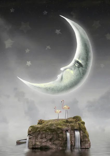 Der Mond steht am Himmel — Stockfoto