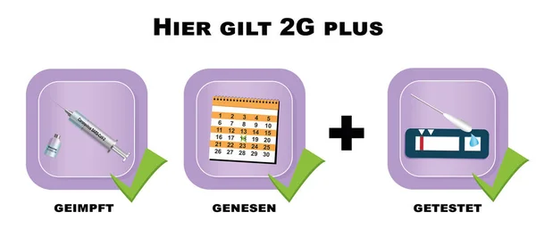 Almanca metinde 2G artı kural (2G + burada uygulanır) ve (aşılanmış, kurtarılmış + test edilmiş). vektör