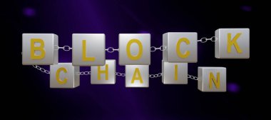 Zincirlerle ve harf bloklarıyla bağlanmış bloklar. 3d oluşturma