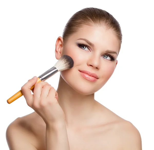 Woman with makeup brushes — Stock Photo, Image