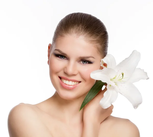 Belleza mujer con flor — Foto de Stock