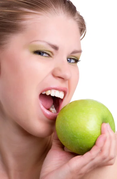 Beauty Woman With Green Apple — Stock Photo, Image