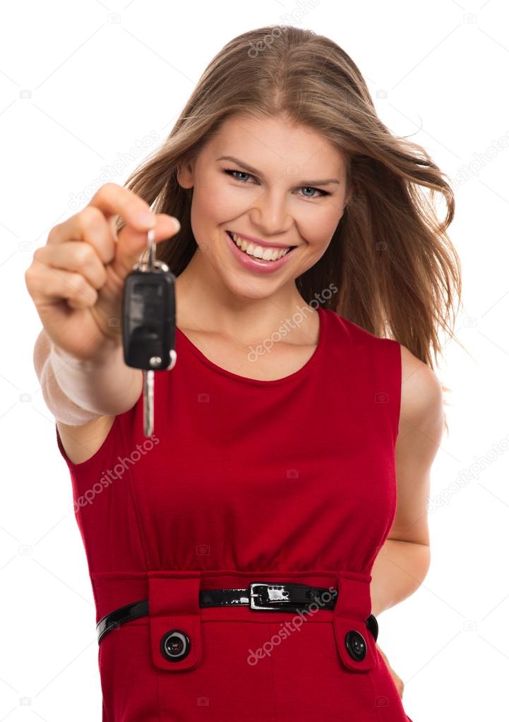 Woman with car key
