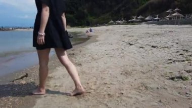 Plaj güneşli günü Cape Rodon Adriyatik Denizi Arnavutluk. Arnavutluk 'ta Tatil