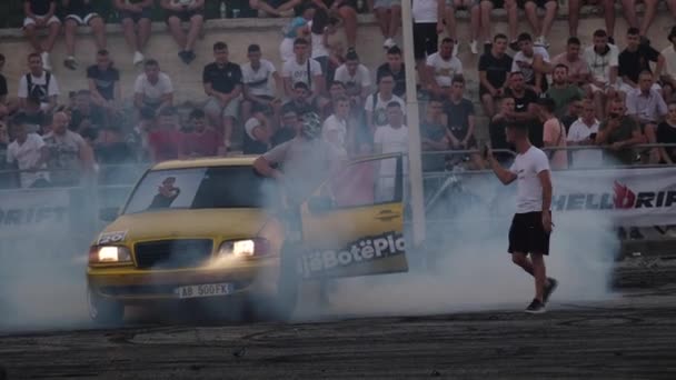 Tirana Albania July 2022 Car Show Drift Burnout Smoke High — 图库视频影像