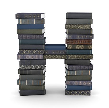 h harfi, kitap yığını