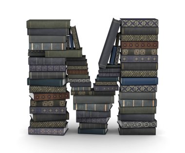 harf m, kitap yığını