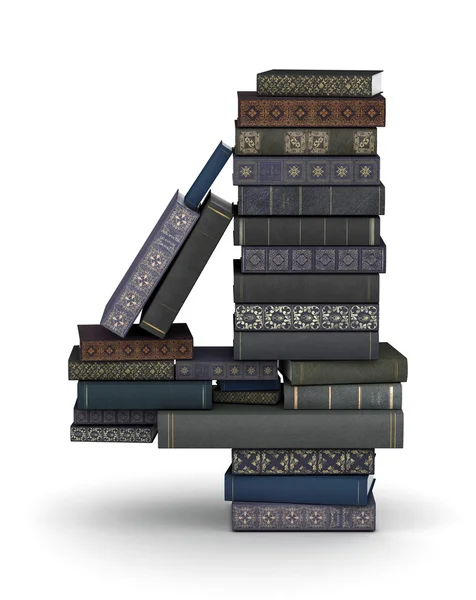 Number 4, stack of books — Stock Photo, Image