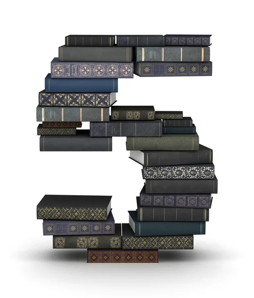 Number 5, stack of books — Stock Photo, Image