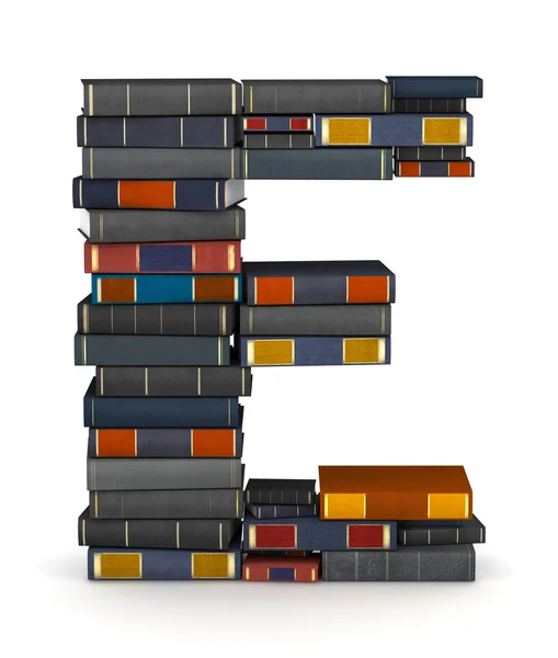 Letter E, stacked from books — Stock Photo, Image