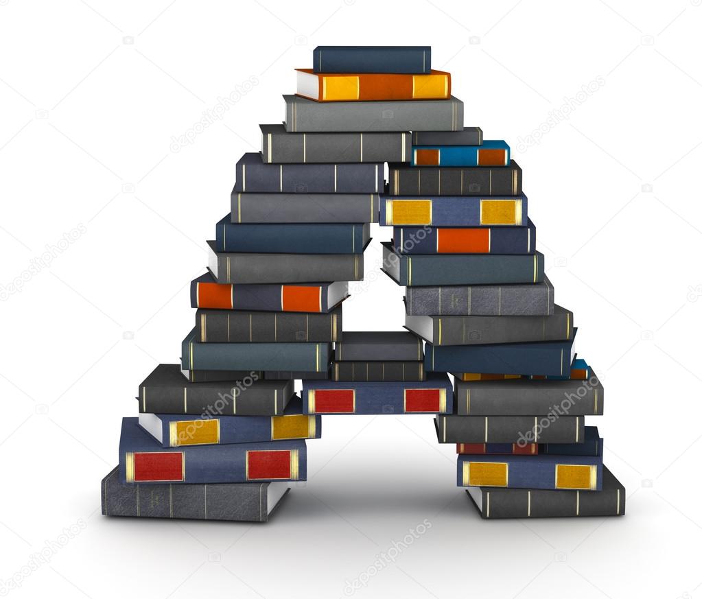 Letter A, stacked from books