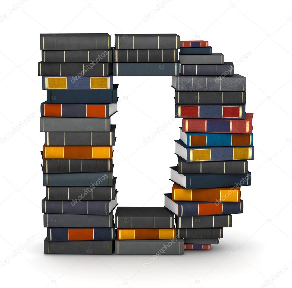 Letter D, stacked from books