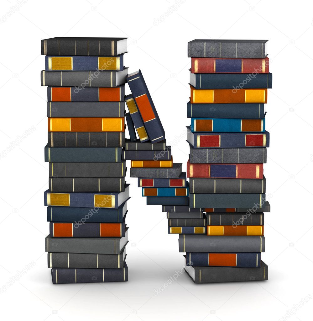 Letter N, stacked from books