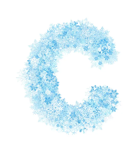 Harfi c, buz gibi kar taneleri — Stok fotoğraf