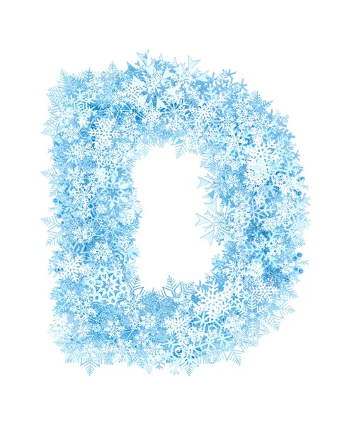 Letter d, frosty sneeuwvlokken — Stockfoto