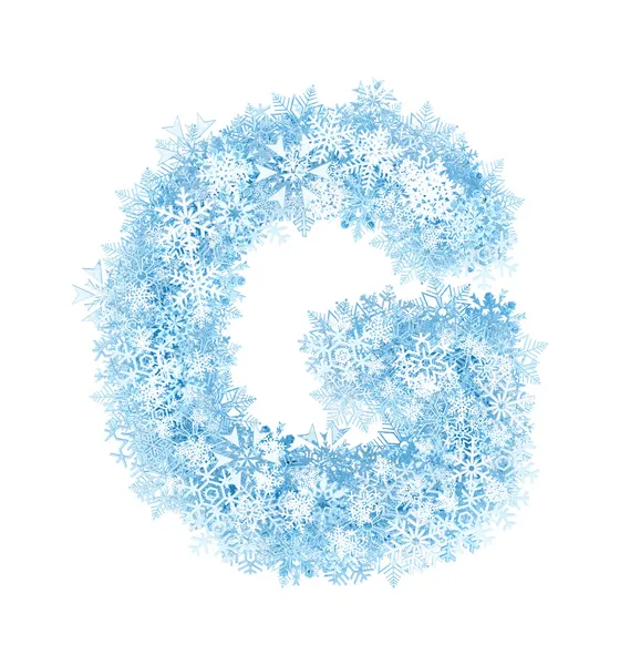 Buchstabe g, frostige Schneeflocken — Stockfoto