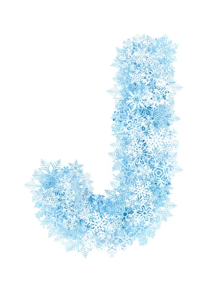 Buchstabe j, frostige Schneeflocken — Stockfoto