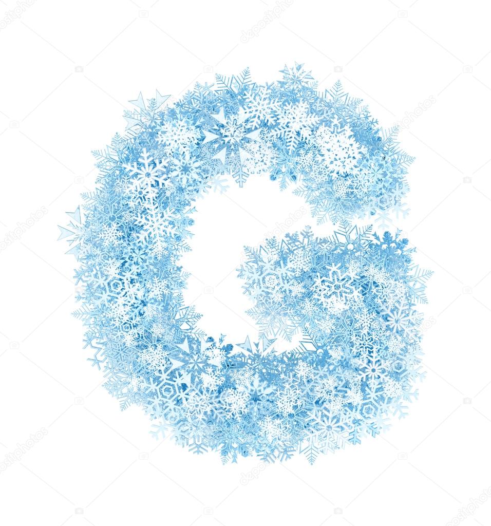 Letter G, frosty snowflakes