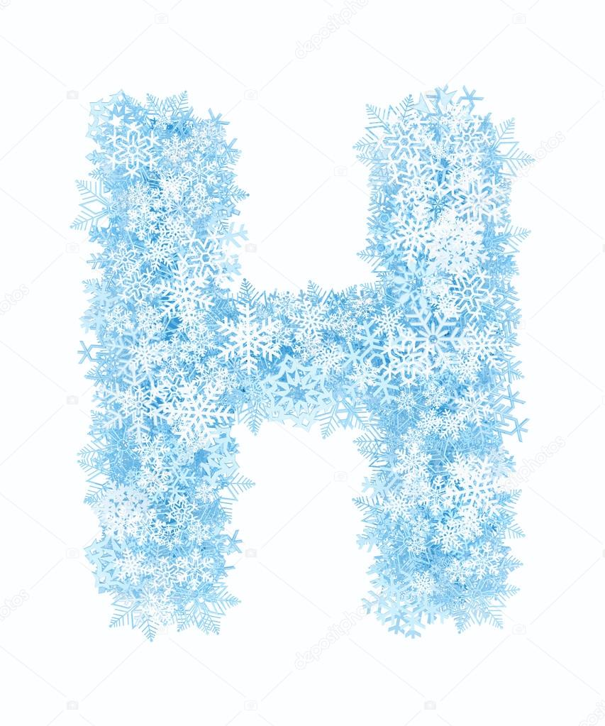 Letter H, frosty snowflakes