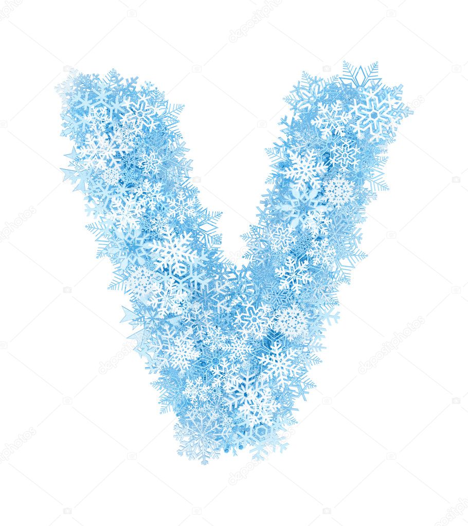 Letter V, frosty snowflakes