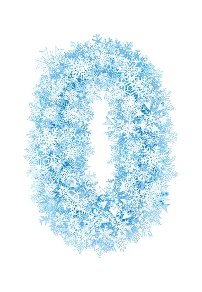 Number 0, frosty snowflakes — Stock Photo, Image