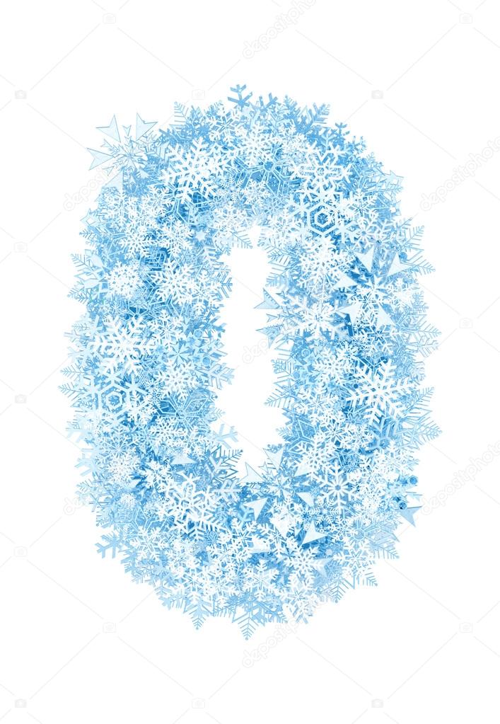Number 0, frosty snowflakes