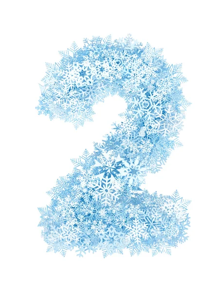 Number 2, frosty snowflakes — Stock Photo, Image