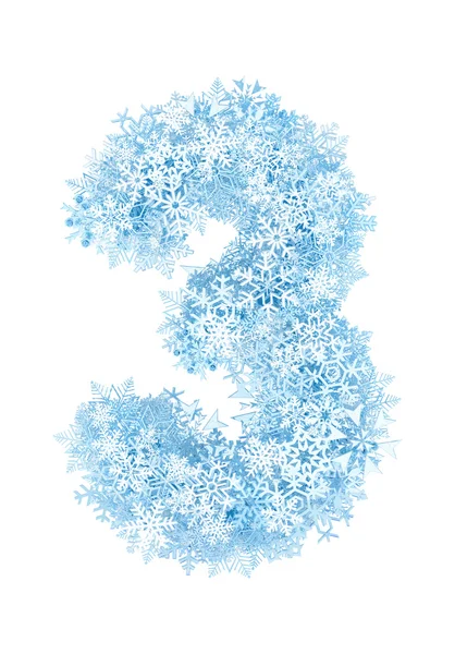 Number 3, frosty snowflakes — Stock Photo, Image