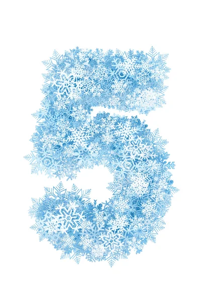 Número 5, copos de nieve helados —  Fotos de Stock