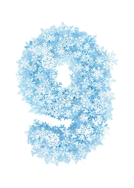 Number 9, frosty snowflakes — Stock Photo, Image