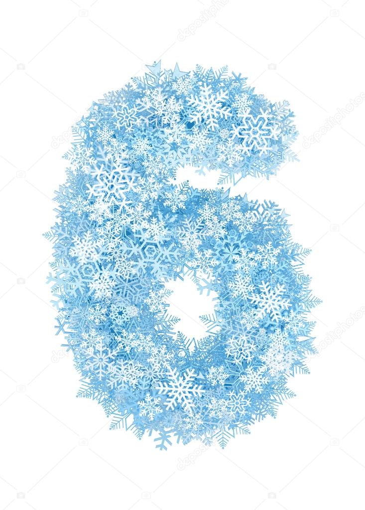 Number 6, frosty snowflakes