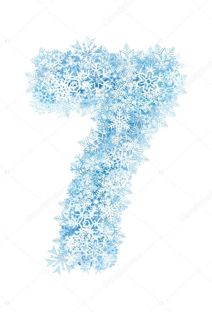 Number 7, frosty snowflakes