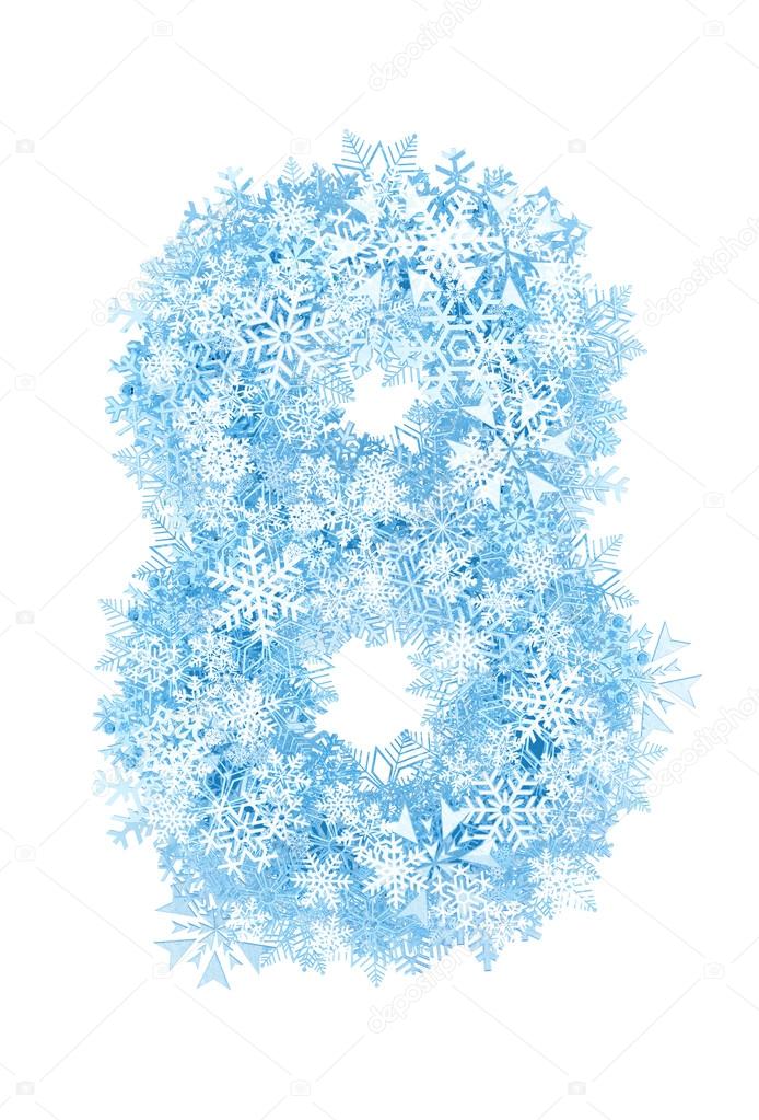 Number 8, frosty snowflakes