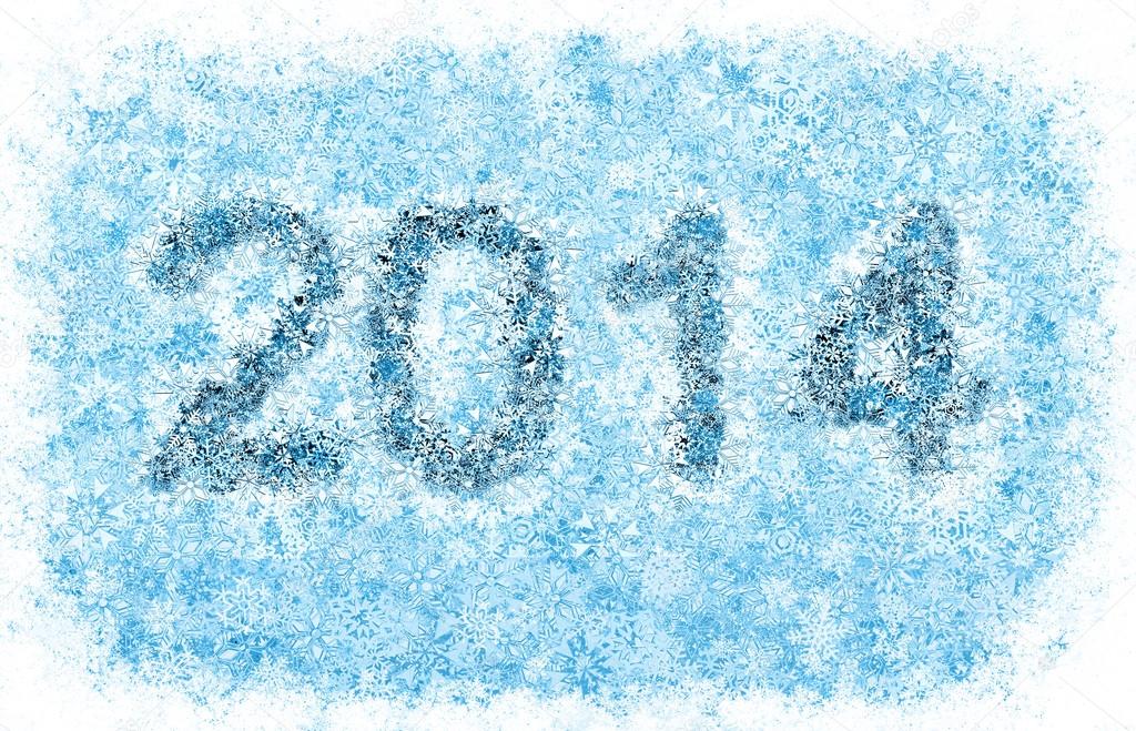 2014 year title, frosty snowflakes