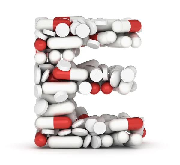 Буква Е, алфавит из таблеток — стоковое фото