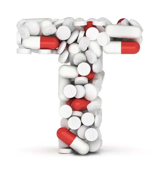 Letter T, alphabet from pills — Stock Photo, Image