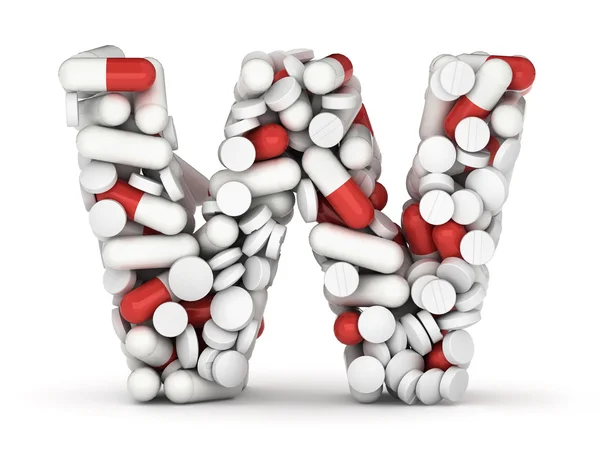 Letter W, alphabet from pills — Stock Photo, Image